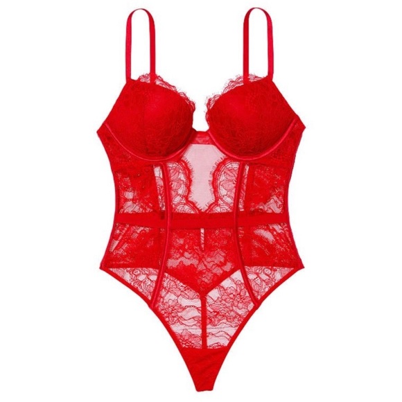 Victoria’s Secret sexy bombshell push up add 2 cups lace bodysuit red - Picture 1 of 10
